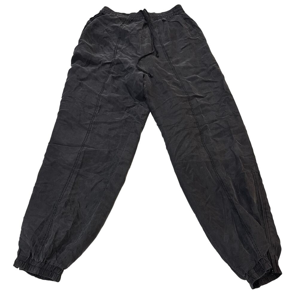 FRENCHIC 100% Silk Joggers Pants Mens Medium Black Ankle Zip Track